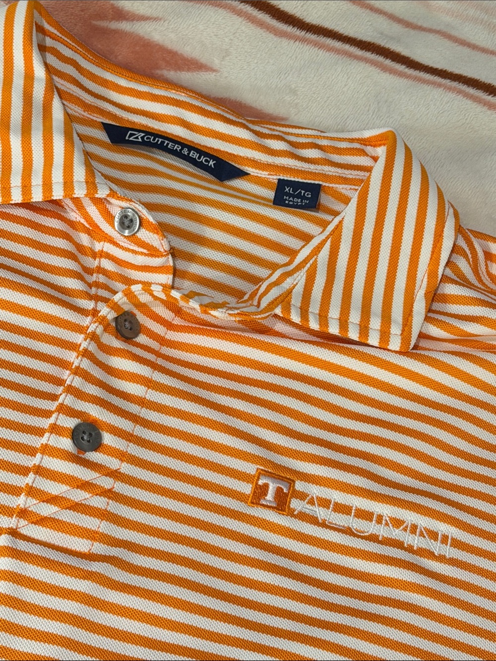 Cutter & Buck Men’s Orange & White Striped Performance Polo Tennessee Alumni XL